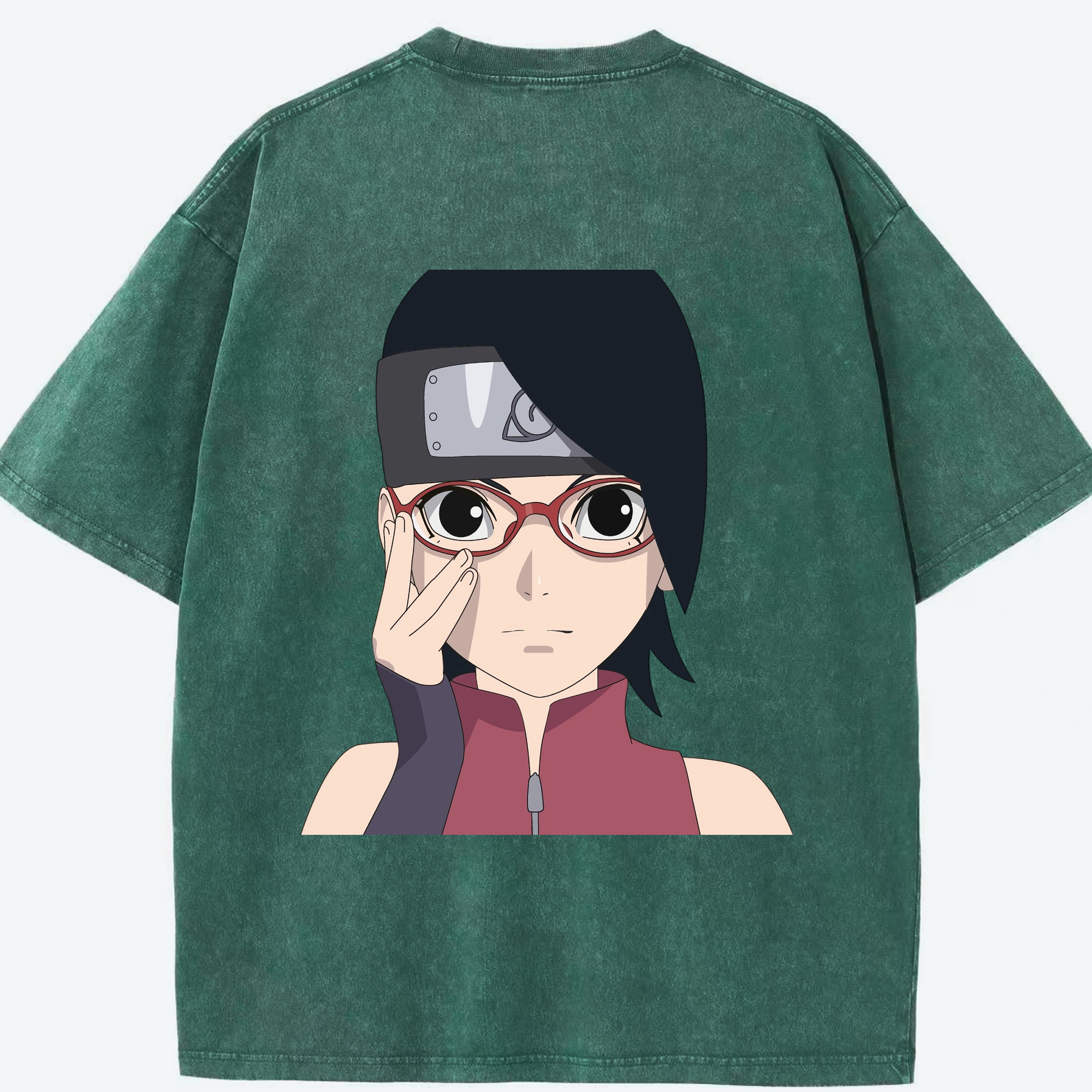 （画像用） NARUTO -ナルト- うちは サラダ Uchiha Sarada 綿100% ヴィンテージ風 半袖Tシャツ（背面プリント）
